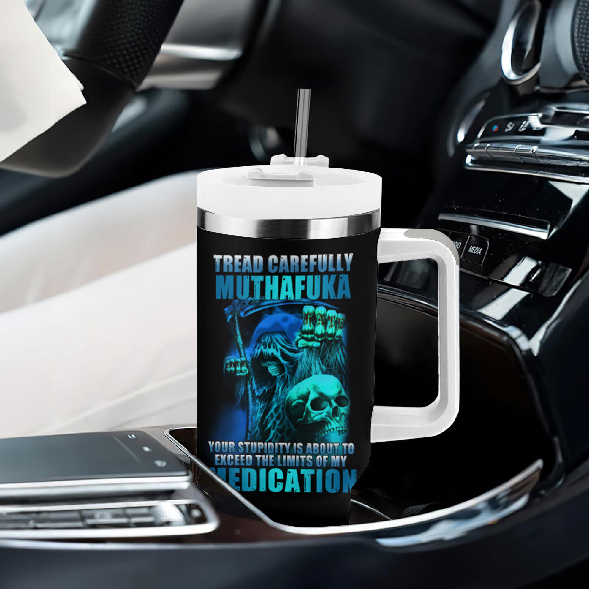 Tread Carefully Skull Tumbler With Handle - Wonder Print Shop