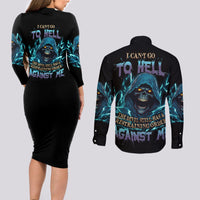I Can't Go To Hell Mad Reaper Skull Couples Matching Long Sleeve Bodycon Dress and Long Sleeve Button Shirt - Wonder Print Shop