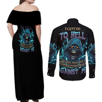 I Can't Go To Hell Mad Reaper Skull Couples Matching Off Shoulder Maxi Dress and Long Sleeve Button Shirt - Wonder Print Shop