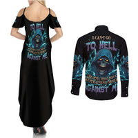 I Can't Go To Hell Mad Reaper Skull Couples Matching Summer Maxi Dress and Long Sleeve Button Shirt - Wonder Print Shop
