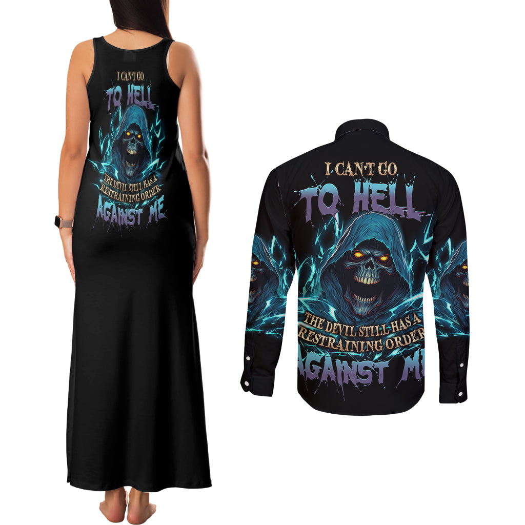 I Can't Go To Hell Mad Reaper Skull Couples Matching Tank Maxi Dress and Long Sleeve Button Shirt - Wonder Print Shop