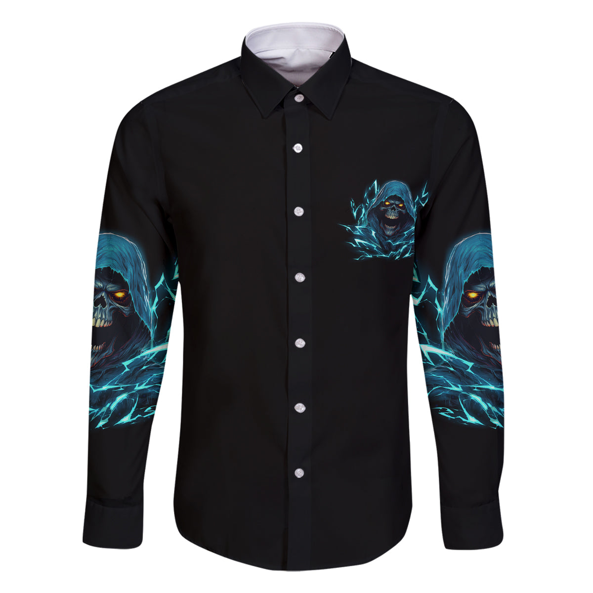 I Can't Go To Hell Mad Reaper Skull Family Matching Off Shoulder Long Sleeve Dress and Hawaiian Shirt - Wonder Print Shop