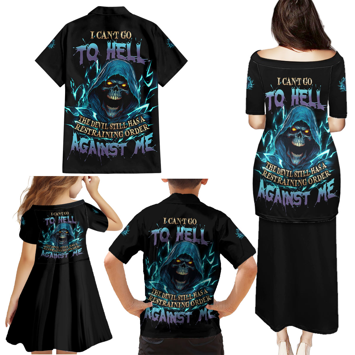 I Can't Go To Hell Mad Reaper Skull Family Matching Puletasi Dress and Hawaiian Shirt - Wonder Print Shop