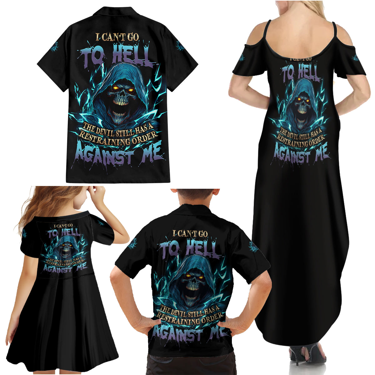 I Can't Go To Hell Mad Reaper Skull Family Matching Summer Maxi Dress and Hawaiian Shirt - Wonder Print Shop