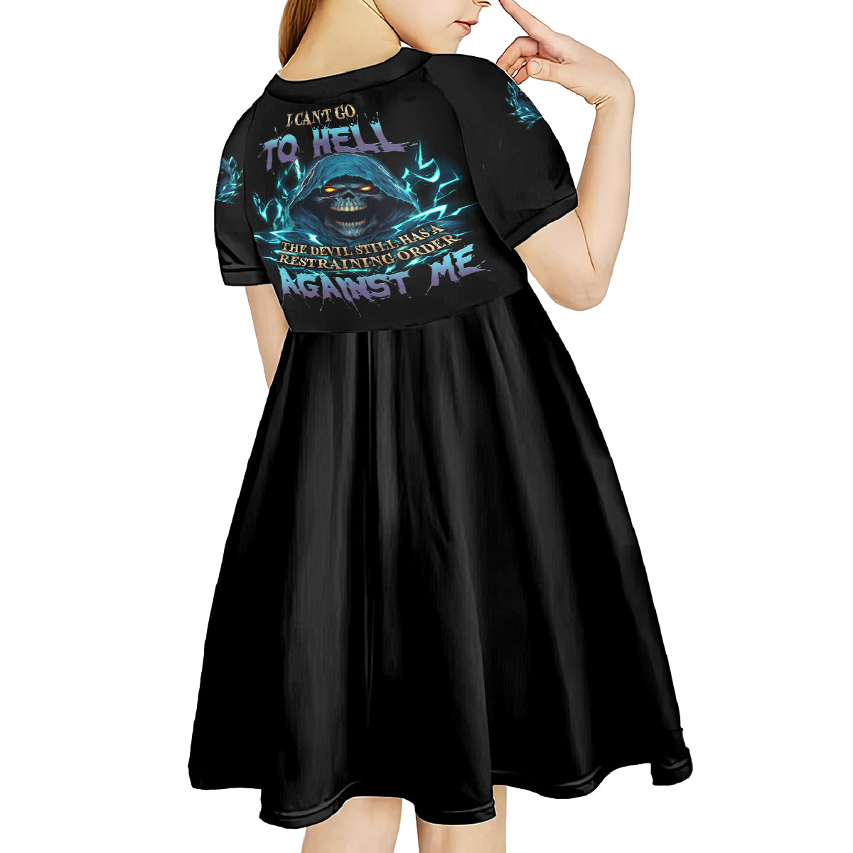 I Can't Go To Hell Mad Reaper Skull Kid Short Sleeve Dress - Wonder Print Shop