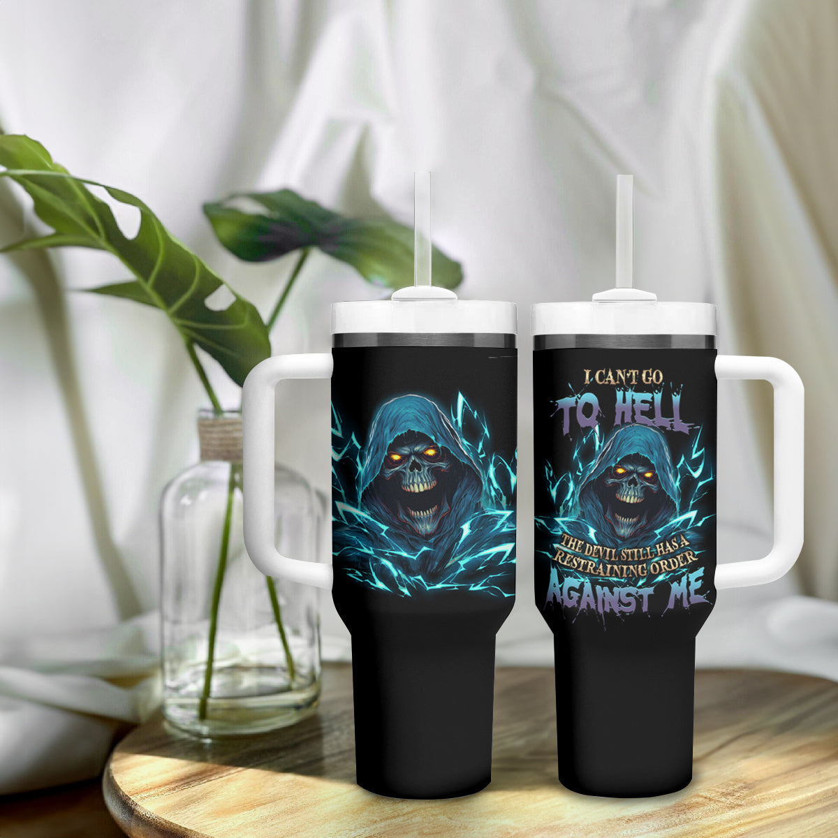 I Can't Go To Hell Mad Reaper Skull Tumbler With Handle - Wonder Print Shop