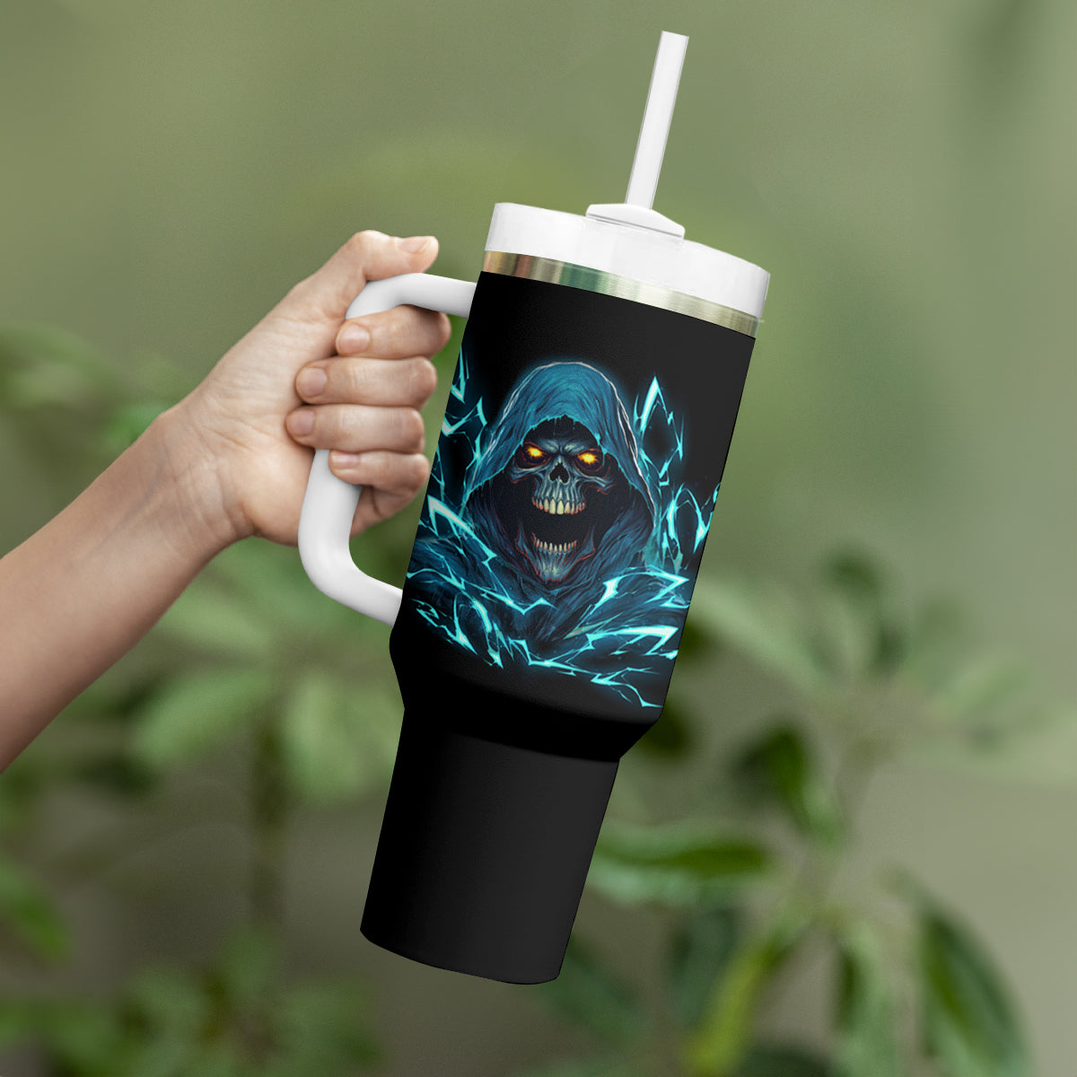I Can't Go To Hell Mad Reaper Skull Tumbler With Handle - Wonder Print Shop