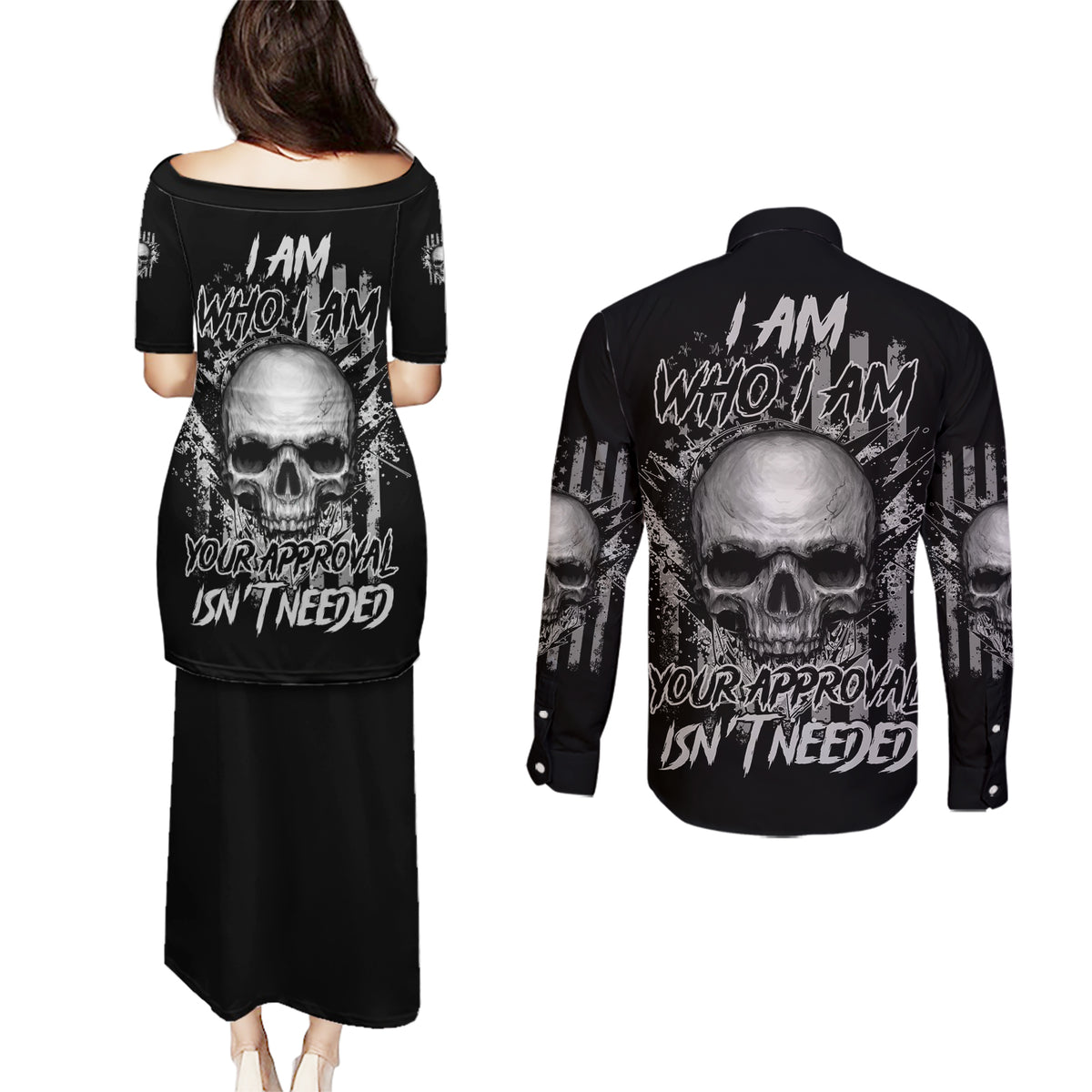 I Am Who I Am Skull Couples Matching Puletasi Dress and Long Sleeve Button Shirt - Wonder Print Shop