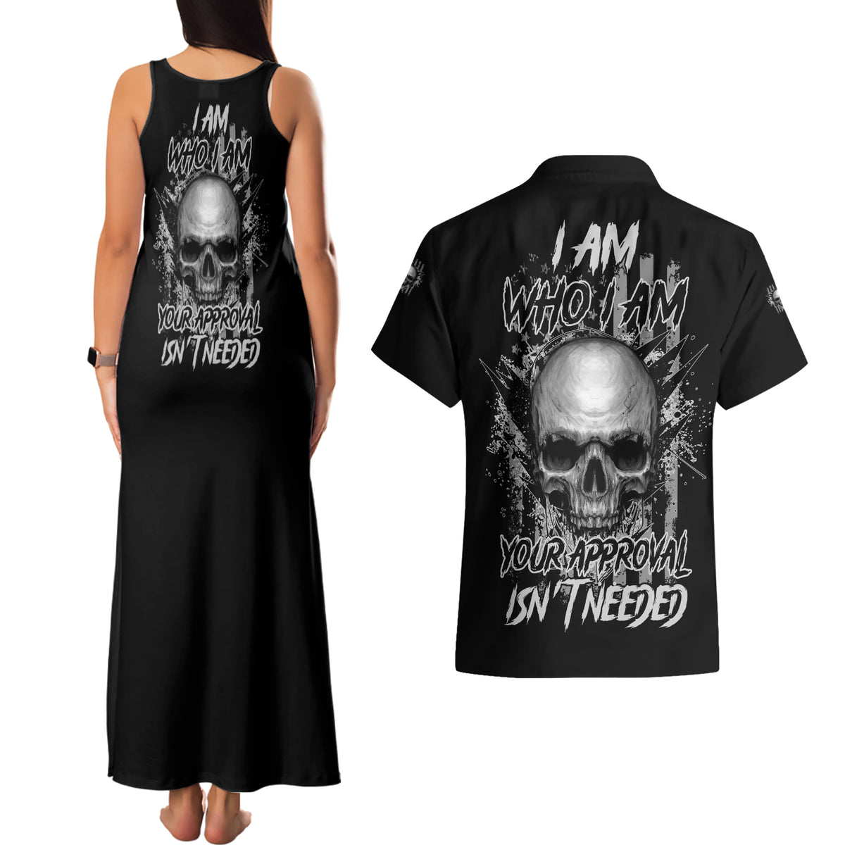 I Am Who I Am Skull Couples Matching Tank Maxi Dress and Hawaiian Shirt - Wonder Print Shop