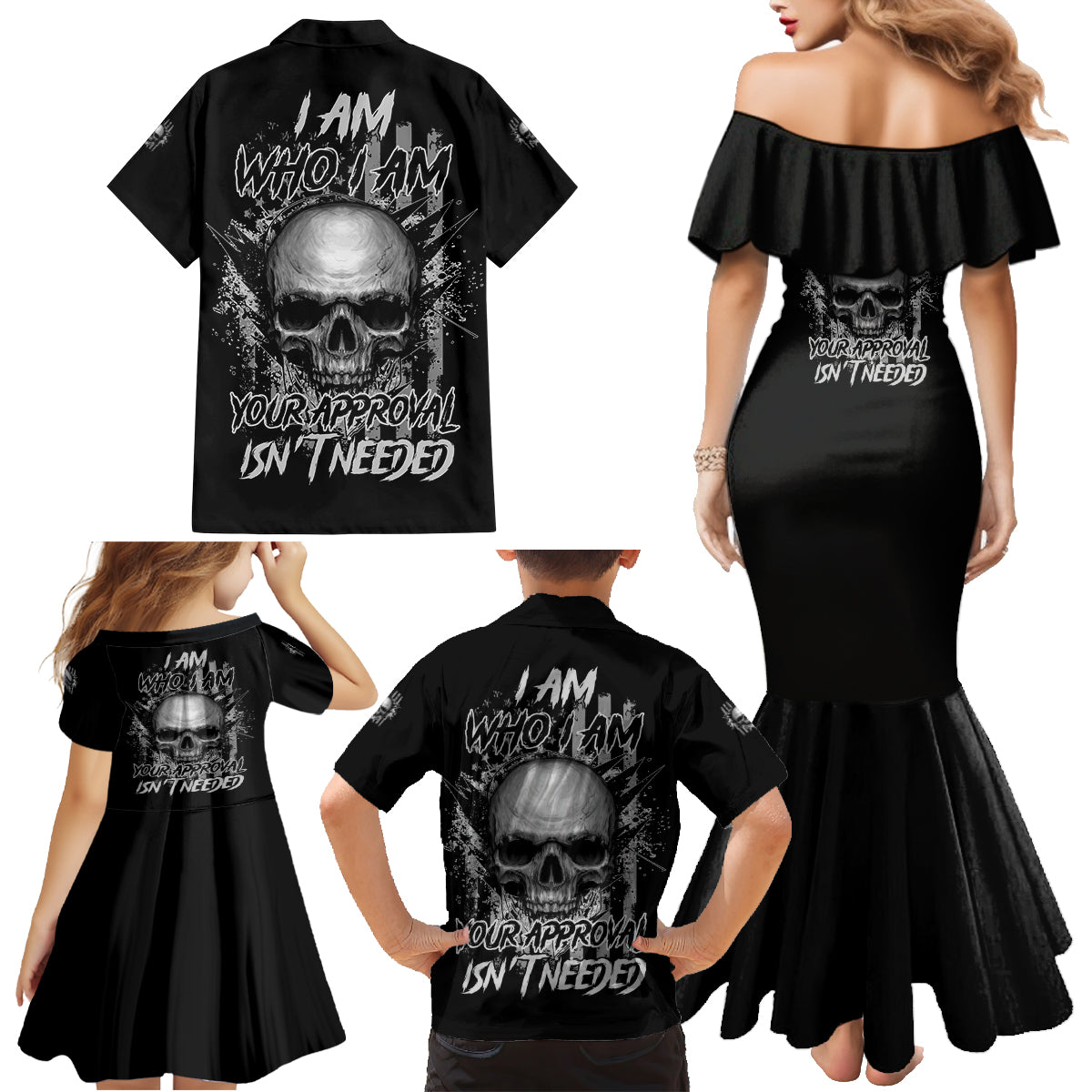 I Am Who I Am Skull Family Matching Mermaid Dress and Hawaiian Shirt - Wonder Print Shop