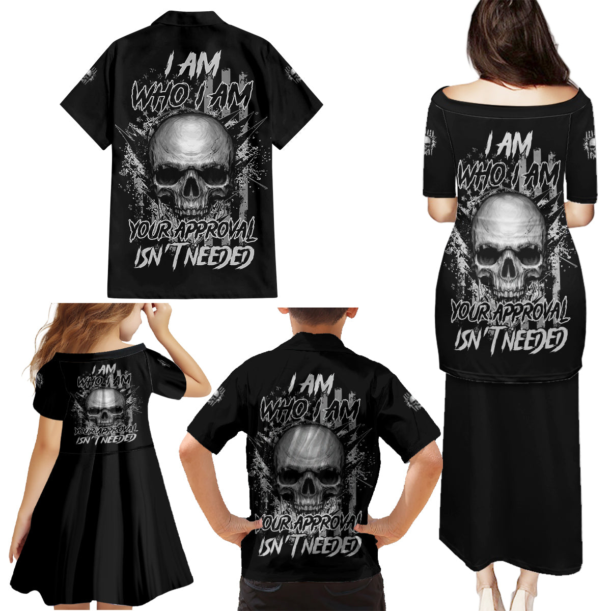 I Am Who I Am Skull Family Matching Puletasi Dress and Hawaiian Shirt - Wonder Print Shop