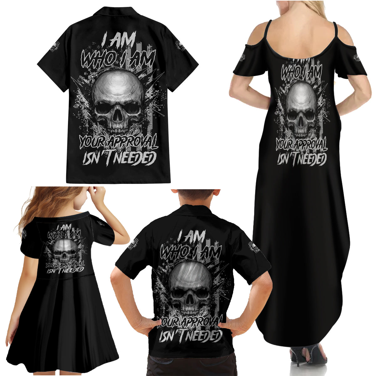 I Am Who I Am Skull Family Matching Summer Maxi Dress and Hawaiian Shirt - Wonder Print Shop