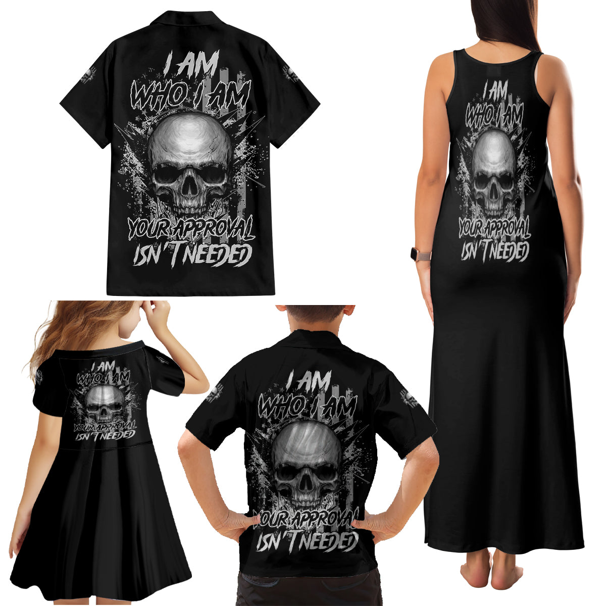 I Am Who I Am Skull Family Matching Tank Maxi Dress and Hawaiian Shirt - Wonder Print Shop