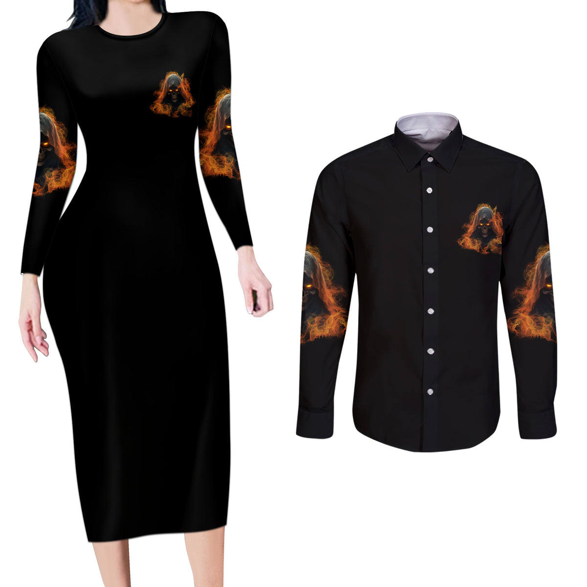 If You Kick Me When I'm Down Couples Matching Long Sleeve Bodycon Dress and Long Sleeve Button Shirt - Wonder Print Shop