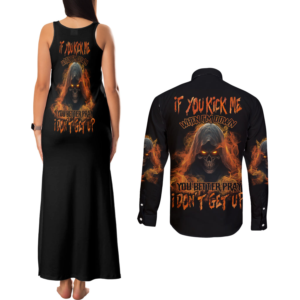 If You Kick Me When I'm Down Couples Matching Tank Maxi Dress and Long Sleeve Button Shirt - Wonder Print Shop
