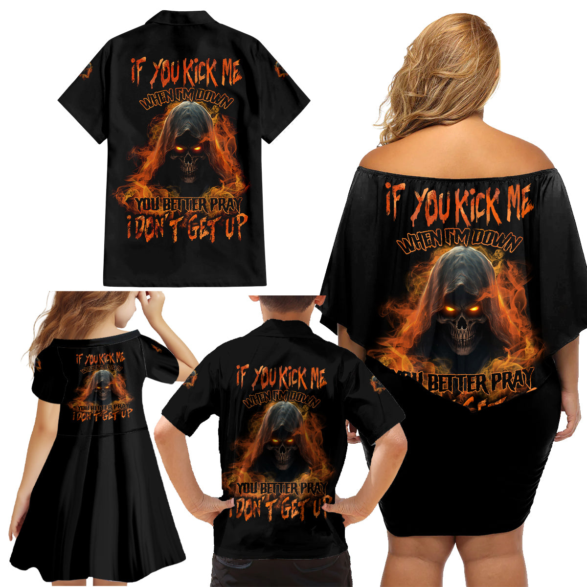 If You Kick Me When I'm Down Family Matching Off Shoulder Short Dress and Hawaiian Shirt - Wonder Print Shop