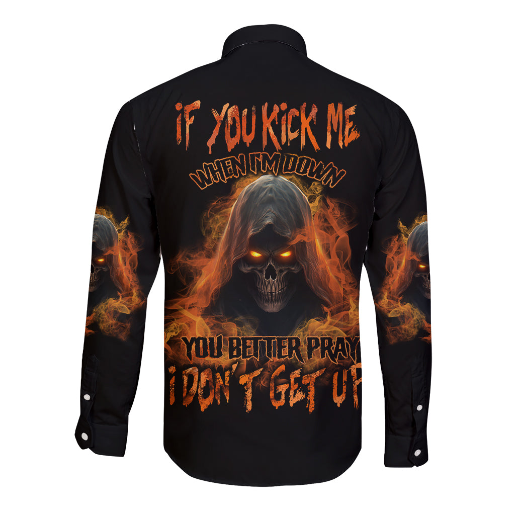 If You Kick Me When I'm Down Long Sleeve Button Shirt - Wonder Print Shop