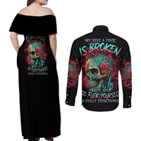 Give Me A F Is Broken But My Go F Yourself Couples Matching Off Shoulder Maxi Dress and Long Sleeve Button Shirt - Wonder Print Shop