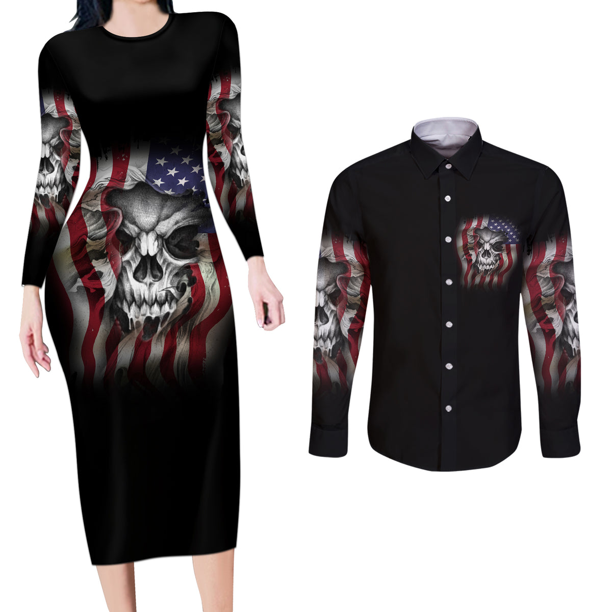 Don't Try To Figure Me Out Couples Matching Long Sleeve Bodycon Dress and Long Sleeve Button Shirt - Wonder Print Shop