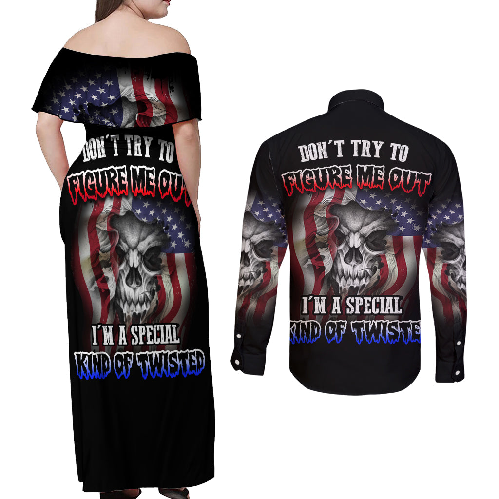 Don't Try To Figure Me Out Couples Matching Off Shoulder Maxi Dress and Long Sleeve Button Shirt - Wonder Print Shop