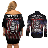 Don't Try To Figure Me Out Couples Matching Off Shoulder Short Dress and Long Sleeve Button Shirt - Wonder Print Shop