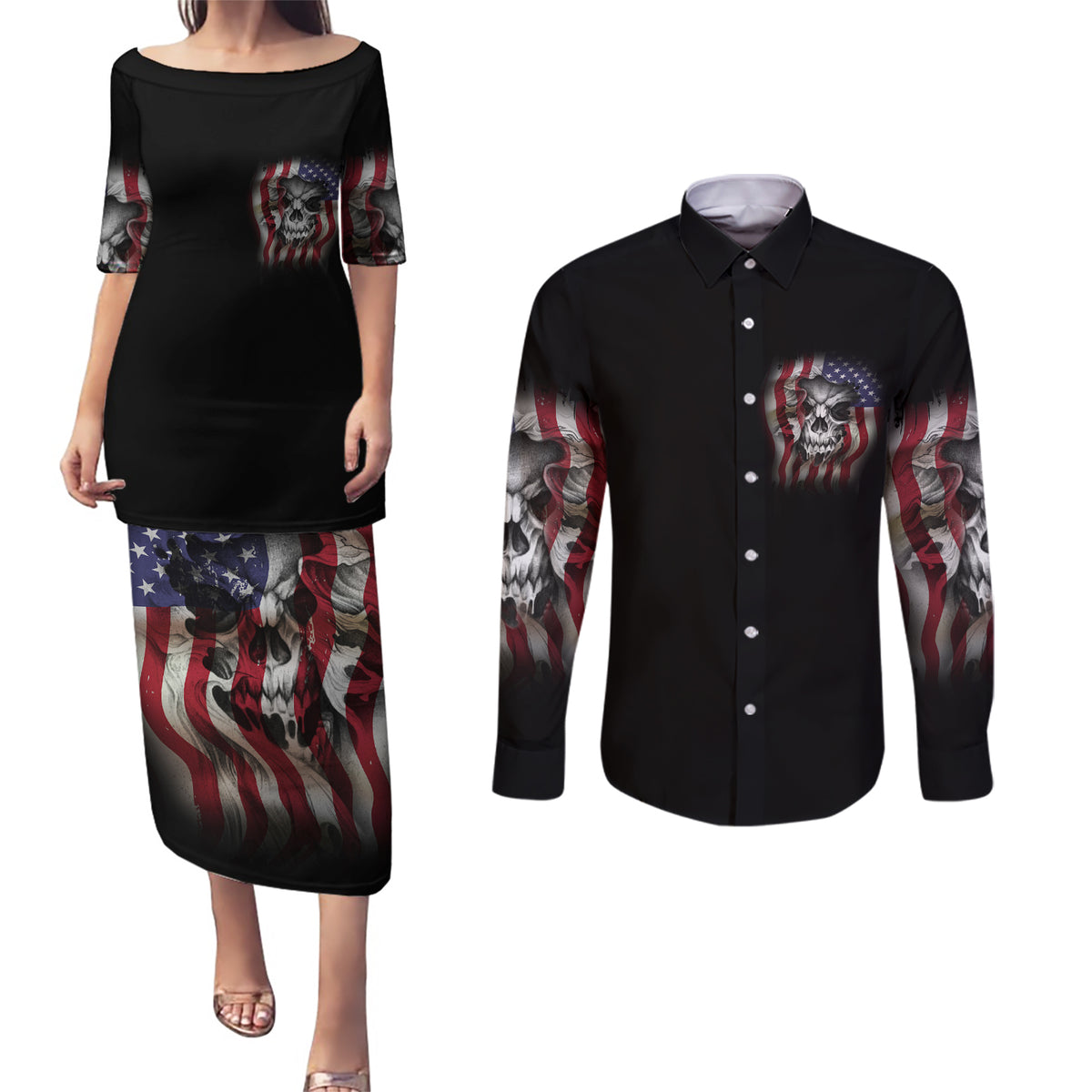 Don't Try To Figure Me Out Couples Matching Puletasi Dress and Long Sleeve Button Shirt - Wonder Print Shop