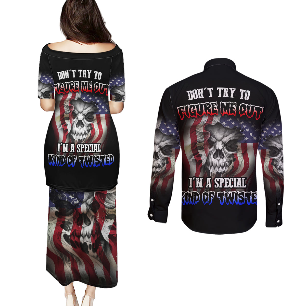 Don't Try To Figure Me Out Couples Matching Puletasi Dress and Long Sleeve Button Shirt - Wonder Print Shop