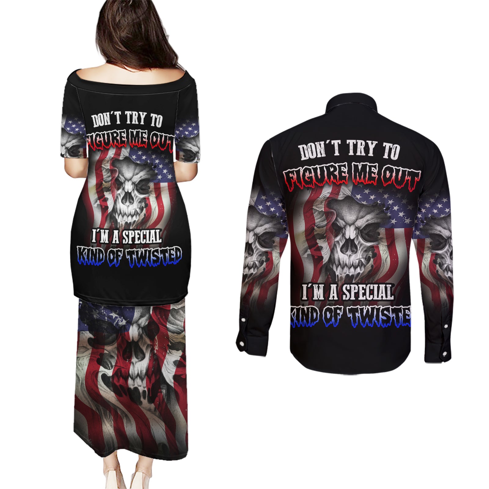 Don't Try To Figure Me Out Couples Matching Puletasi Dress and Long Sleeve Button Shirt - Wonder Print Shop