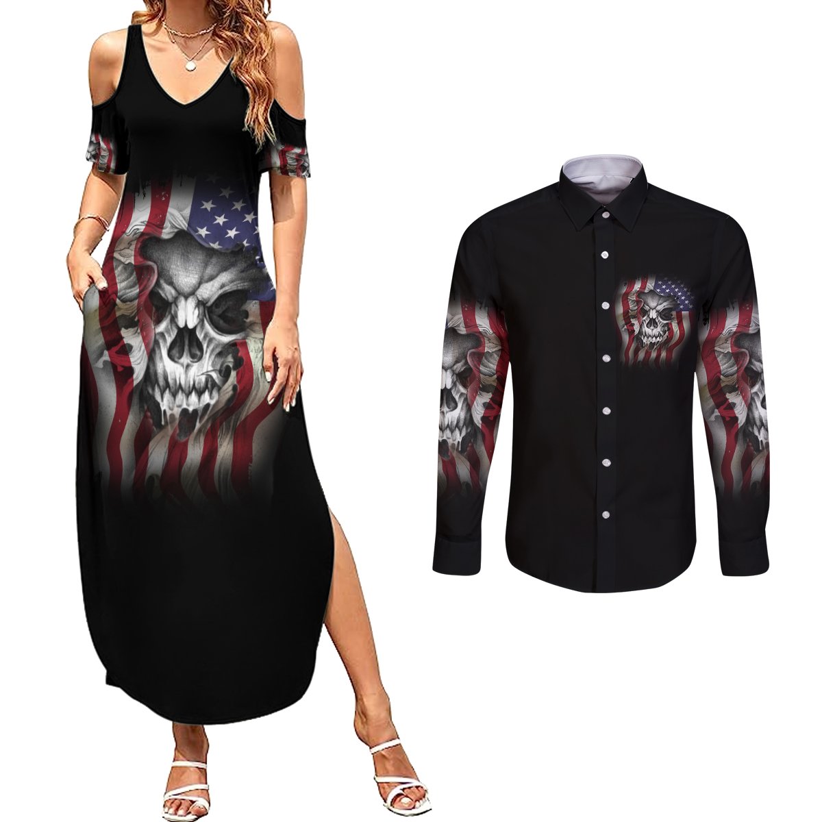 Don't Try To Figure Me Out Couples Matching Summer Maxi Dress and Long Sleeve Button Shirt - Wonder Print Shop