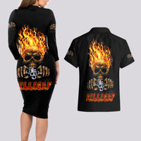 Dilligaf Flame Skull With G Couples Matching Long Sleeve Bodycon Dress and Hawaiian Shirt - Wonder Print Shop