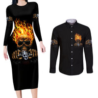 Dilligaf Flame Skull With G Couples Matching Long Sleeve Bodycon Dress and Long Sleeve Button Shirt - Wonder Print Shop
