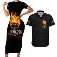 Dilligaf Flame Skull With G Couples Matching Short Sleeve Bodycon Dress and Hawaiian Shirt - Wonder Print Shop