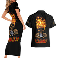 Dilligaf Flame Skull With G Couples Matching Short Sleeve Bodycon Dress and Hawaiian Shirt - Wonder Print Shop