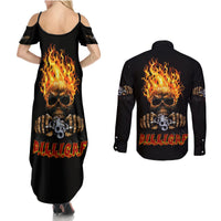 Dilligaf Flame Skull With G Couples Matching Summer Maxi Dress and Long Sleeve Button Shirt - Wonder Print Shop