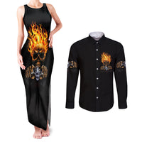 Dilligaf Flame Skull With G Couples Matching Tank Maxi Dress and Long Sleeve Button Shirt - Wonder Print Shop