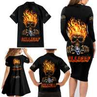 Dilligaf Flame Skull With G Family Matching Long Sleeve Bodycon Dress and Hawaiian Shirt - Wonder Print Shop