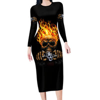 Dilligaf Flame Skull With G Family Matching Long Sleeve Bodycon Dress and Hawaiian Shirt - Wonder Print Shop
