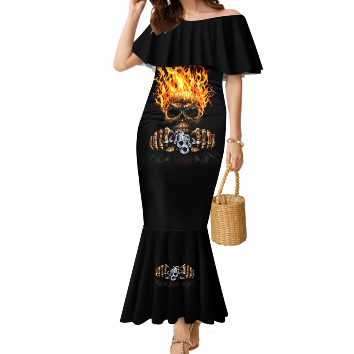 Dilligaf Flame Skull With G Family Matching Mermaid Dress and Hawaiian Shirt - Wonder Print Shop