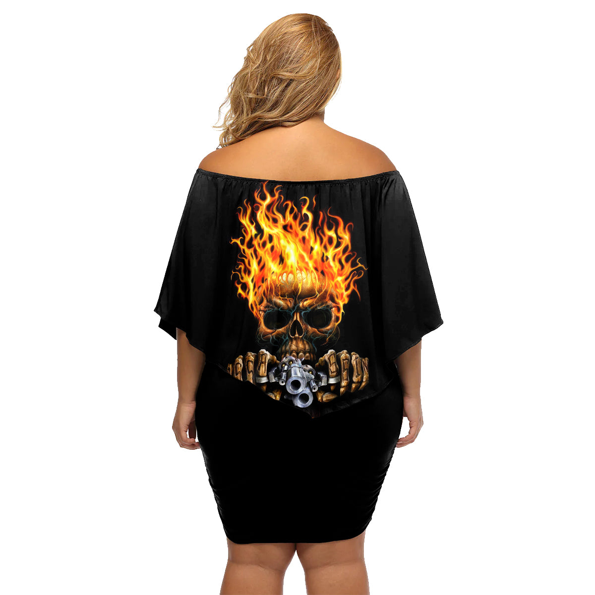 Dilligaf Flame Skull With G Family Matching Off Shoulder Short Dress and Hawaiian Shirt - Wonder Print Shop