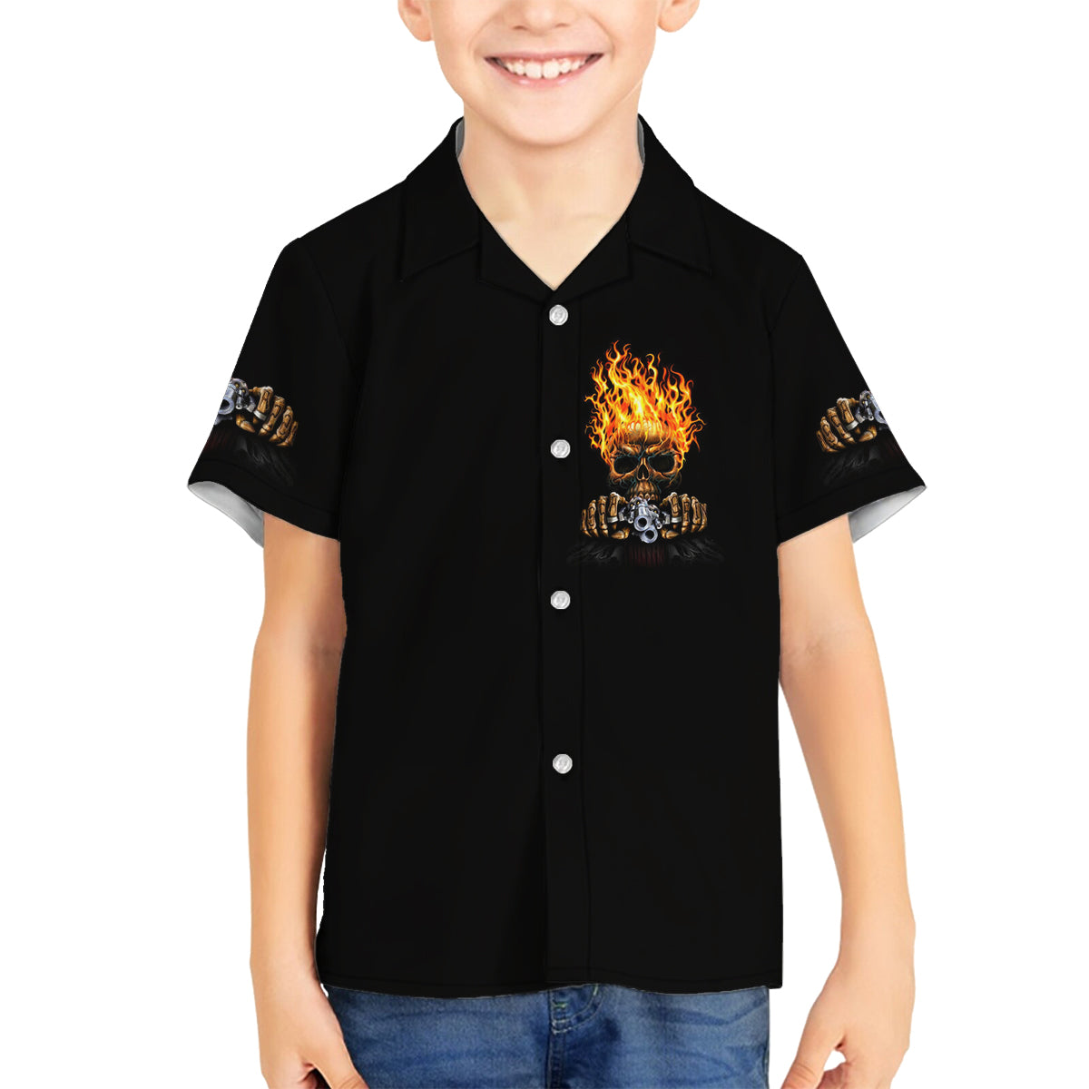 Dilligaf Flame Skull With G Family Matching Off Shoulder Short Dress and Hawaiian Shirt - Wonder Print Shop