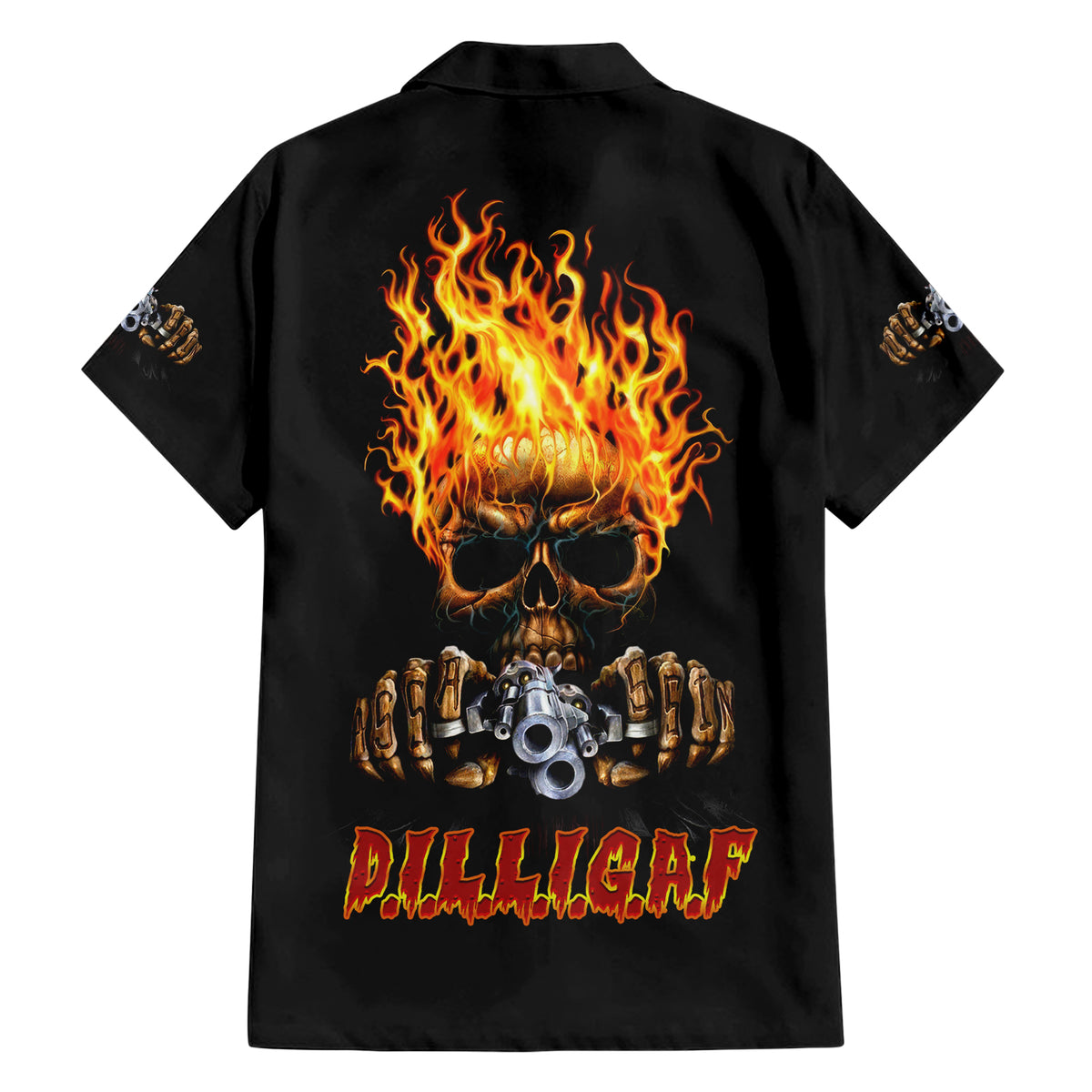 Dilligaf Flame Skull With G Family Matching Short Sleeve Bodycon Dress and Hawaiian Shirt - Wonder Print Shop