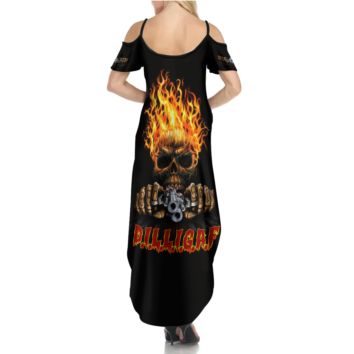 Dilligaf Flame Skull With G Family Matching Summer Maxi Dress and Hawaiian Shirt - Wonder Print Shop