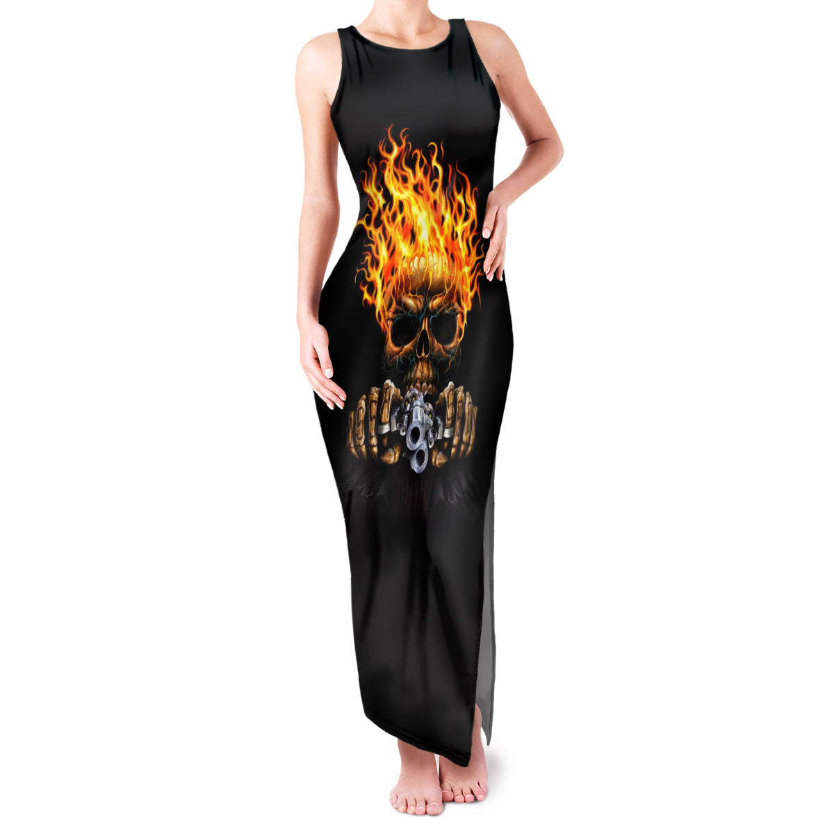 Dilligaf Flame Skull With G Family Matching Tank Maxi Dress and Hawaiian Shirt - Wonder Print Shop