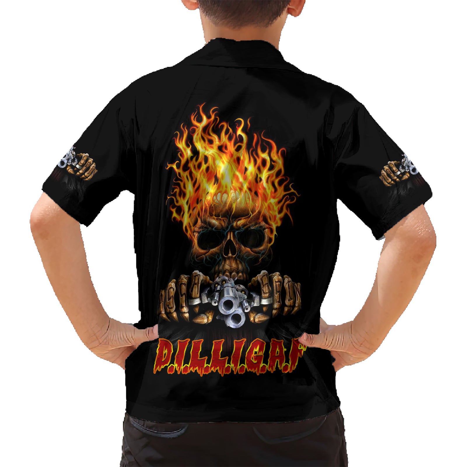 Dilligaf Flame Skull With G Kid Hawaiian Shirt - Wonder Print Shop