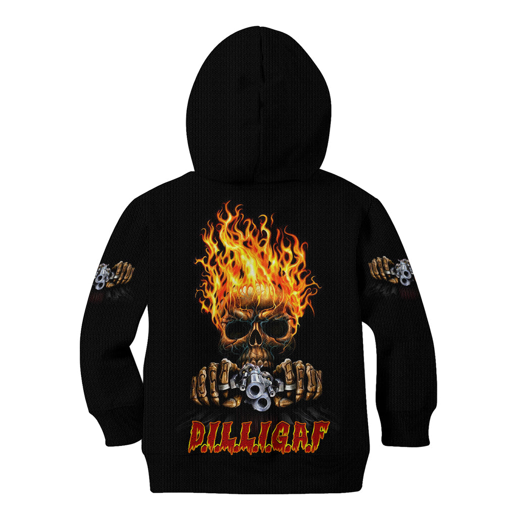 Dilligaf Flame Skull With G Kid Hoodie - Wonder Print Shop