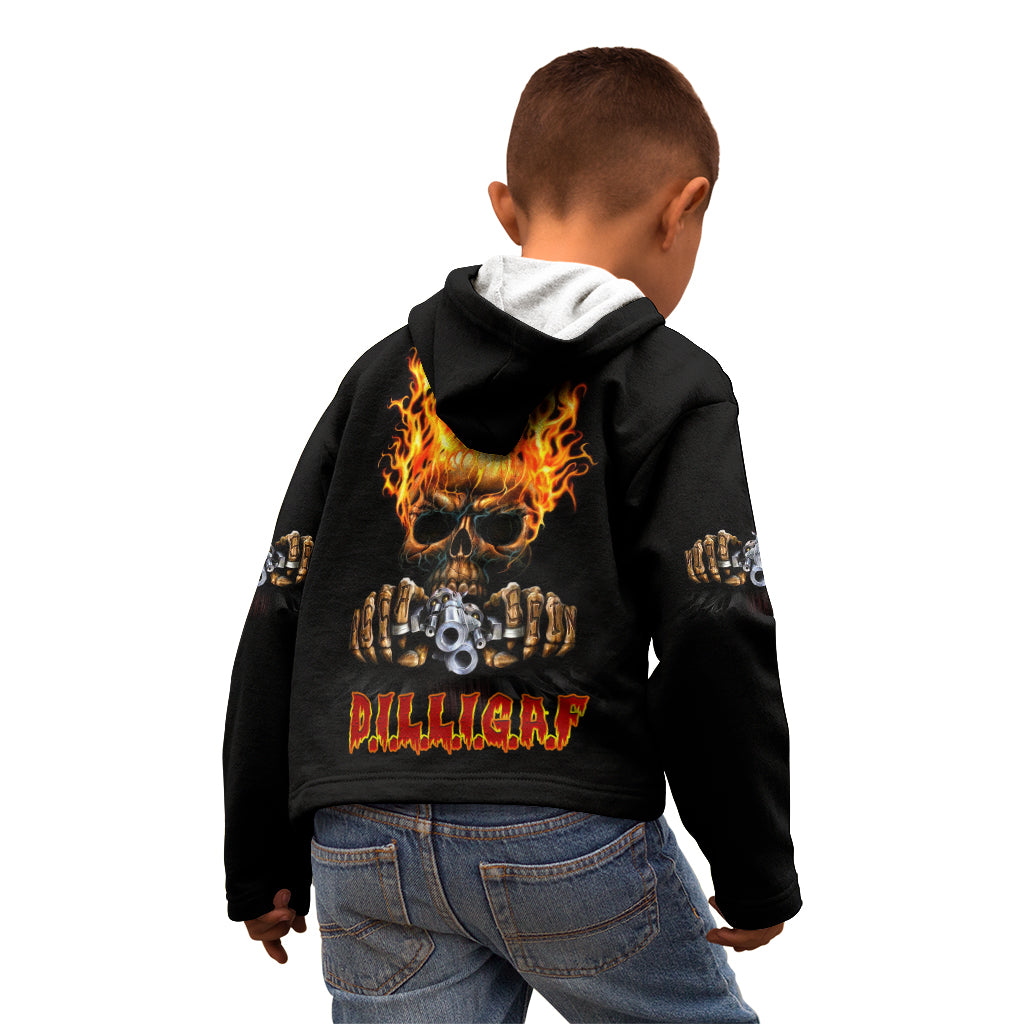 Dilligaf Flame Skull With G Kid Hoodie - Wonder Print Shop