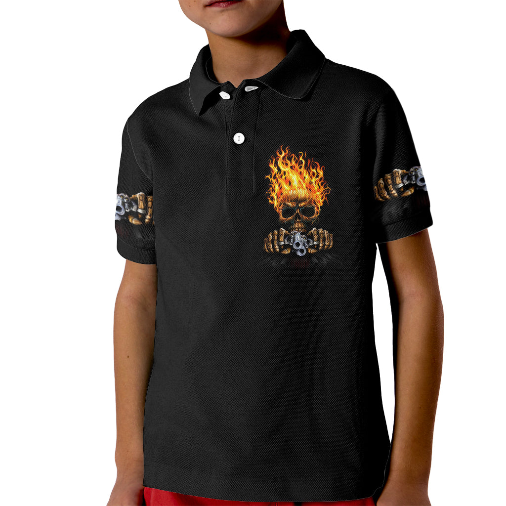 Dilligaf Flame Skull With G Kid Polo Shirt - Wonder Print Shop
