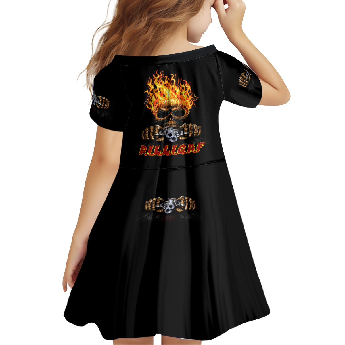Dilligaf Flame Skull With G Kid Short Sleeve Dress - Wonder Print Shop