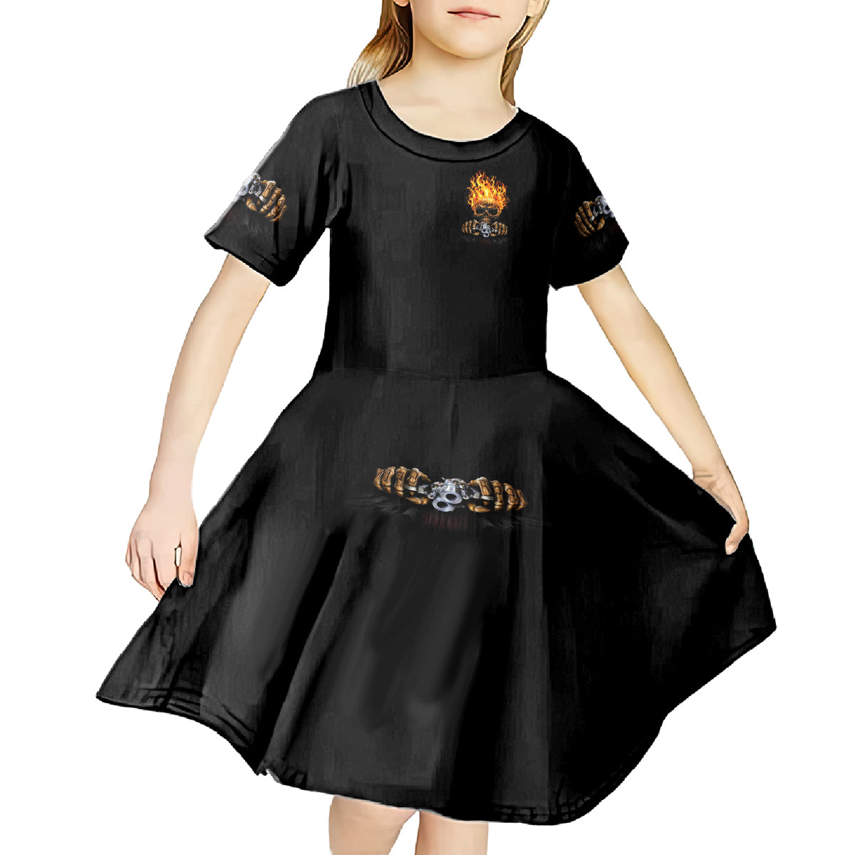 Dilligaf Flame Skull With G Kid Short Sleeve Dress - Wonder Print Shop