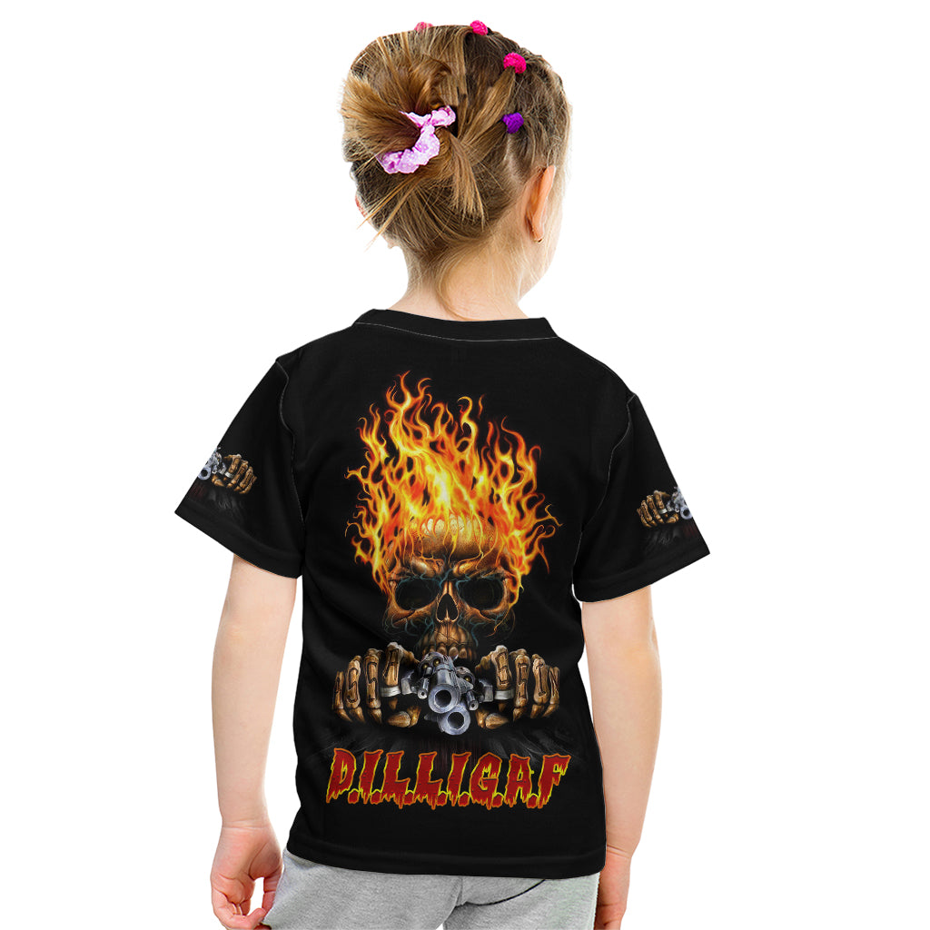 Dilligaf Flame Skull With G Kid T Shirt - Wonder Print Shop